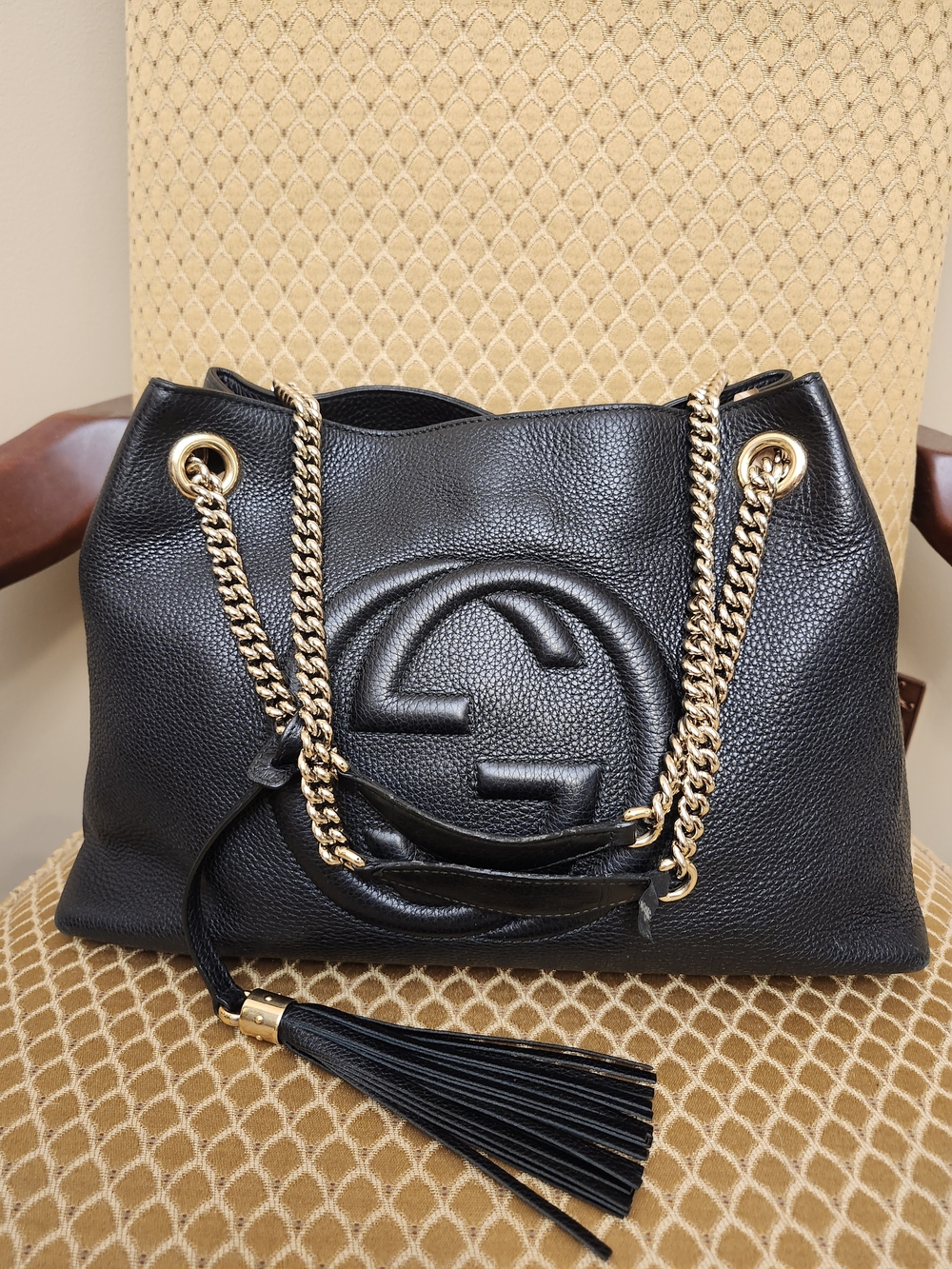 Gucci Black Soho Leather Chain Medium Tote